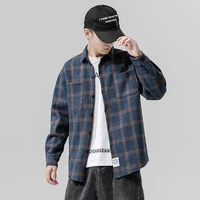 2021 new arrival japanese style add fluff thicken mens casual shirts winter fashion plaid long sleeve top