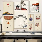 Новинка, пейзаж в китайском стиле, картина на холсте, постеры и принты в восточном старинном стиле, настенные картины, декор для гостиной