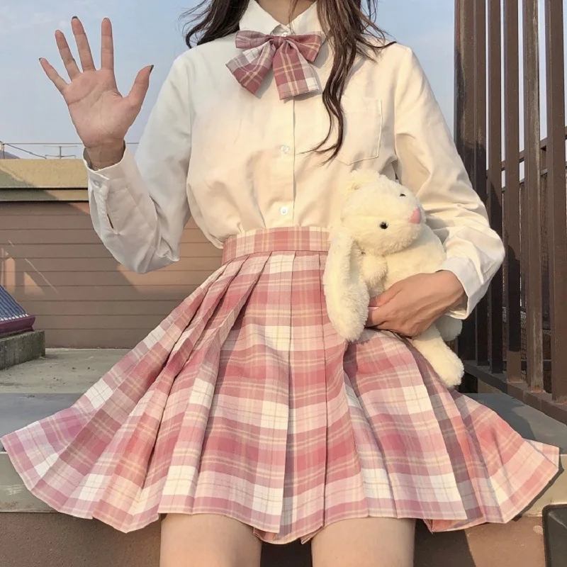 

Falda plisada de estilo Harajuku para mujer, de cuadros de cintura alta XS-2XL, Mini uniformes de Escuela Japonesa, Kawaii