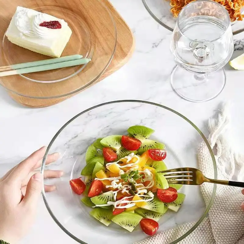 

Salad Plate Fruit Bowl Dish Transparent Tempered Glass Tableware Heat-Resisting Microwavable Household Originality Посуда