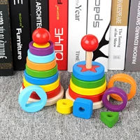 wooden puzzle kids toys rainbow tower pyramid nesting stacking shape games montessori early education diy toys for children gift
