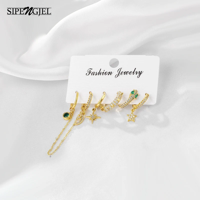 Женские панковские геометрические сережки в форме змеи SIPENGJEL с зелеными