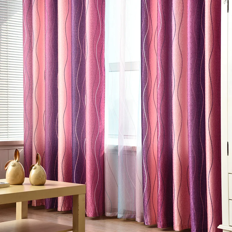 Современные Простые затемняющие шторы с фиолетовыми полосками для гостиной