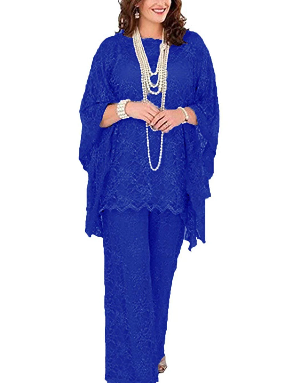 Royal Blue Платье для матери невесты, костюм со штанами, комплект из 3 предметов, кружевной, серебряный, серый, Королевский, синий, с курткой, с длинными рукавами для жениха - Цвет: Royal Blue
