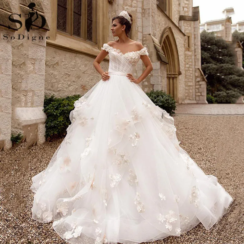 

Женское свадебное платье с цветочным принтом, открытыми плечами и шнуровкой сзади