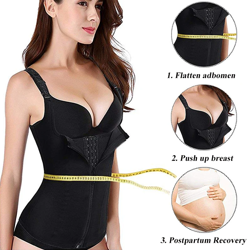 

Women Waist Trainer Push Up Vest Tummy Belly Girdle Body Shaper Cincher Corset Zipper Vest Plus Size 4XL Shaperwear Shapers