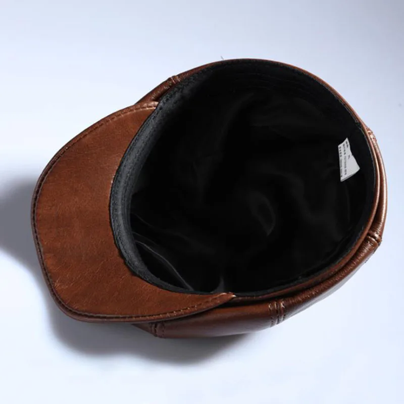 [JAMONT] Мужская теплая восьмиугольная кепка из натуральной кожи повседневная