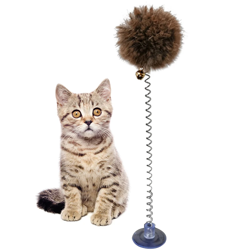 

1Pcs Cat Teaser Toy Interactive Plush Cat Spring Wand Kitten Toys Ball With Sucker Bell Pet Supplies Pet Accessories For Cat