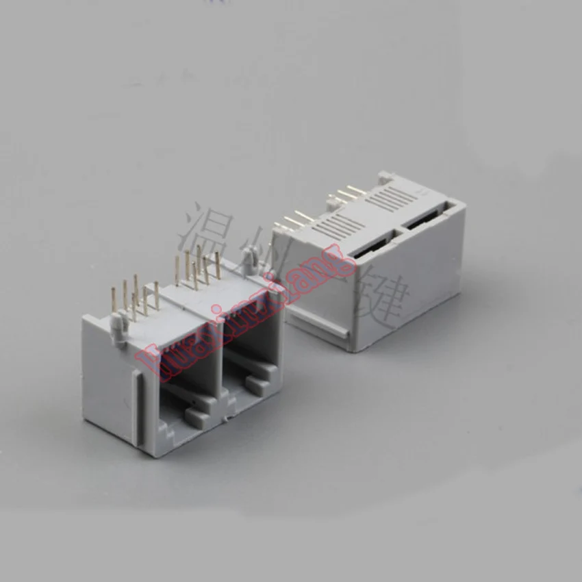 

50PCS/Lot 5521 PCB 2 two port RJ11 6P6C Female Jack/Socket Connector For phone 90 degree Grey/Black Color