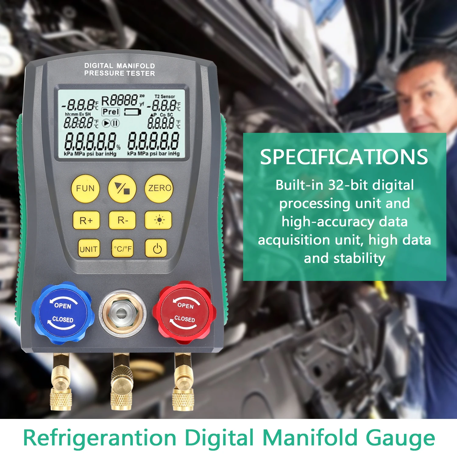 

Pressure Gauge Refrigeration Digital Vacuum Pressure Manifold Tester Meter HVAC Temperature Tester Digital Manifold Gauge Meter
