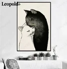 Скандинавская черно-белая Картина на холсте с кошкой, простой Милый Постер с животными для пары, настенное искусство, Современное украшение для комнаты, аксессуары для украшения дома