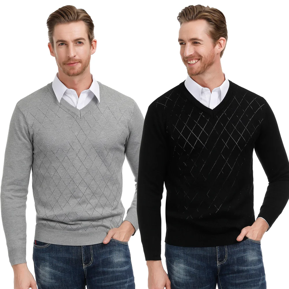 PJ Мужской свитер с ромбовидным узором длинный рукав v образный вырез