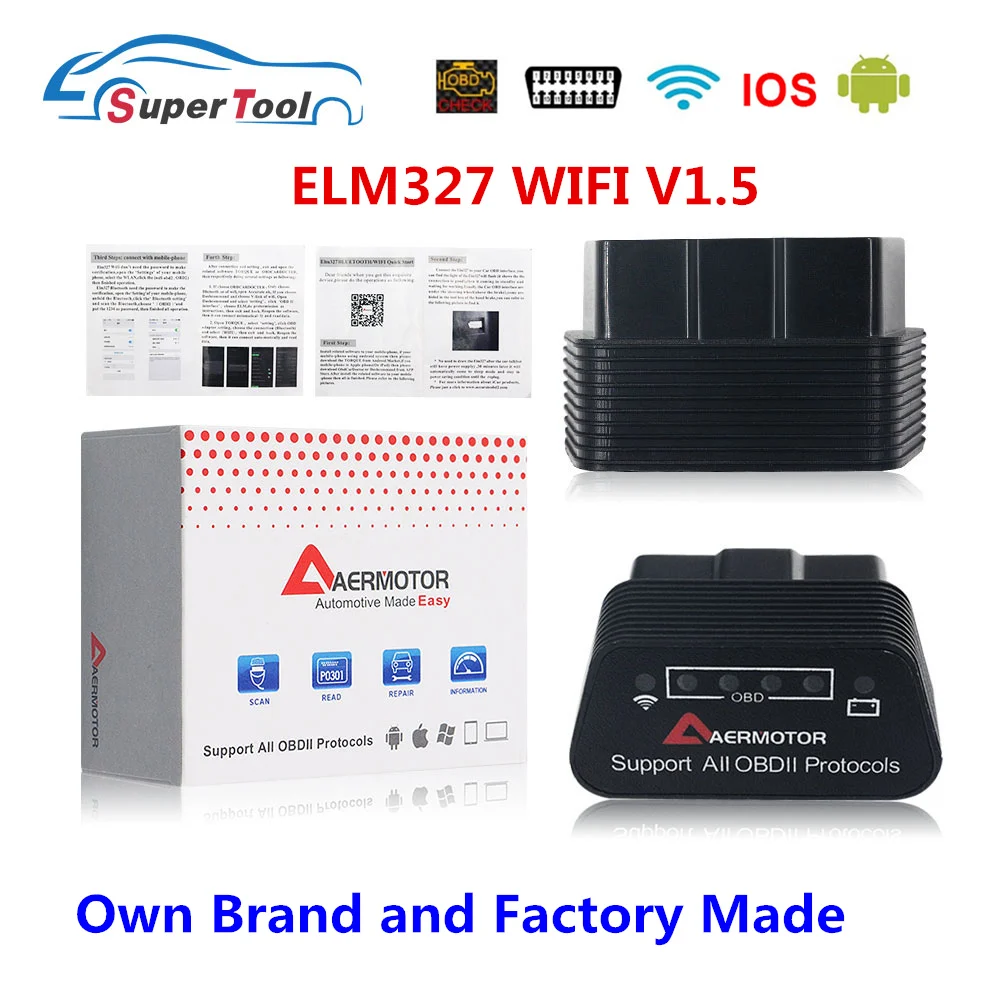 5 шт./лот ELM327 V1.5 PIC18F25K80 WI FI OBDII автомобиля диагностический инструмент ELM 327 FI/Wi Fi 1 OBD 2