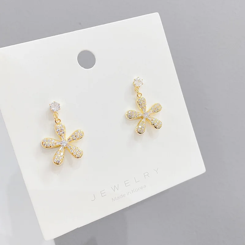 

New Design S925 Silver Needle Flower Stud Earrings For Women 14K Real Gold Jewelry Zircon Earrings