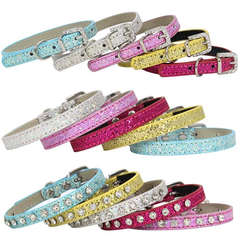 

Super Shining Bling Rhinestone Puppy Cat Collars Adjustable Leather Collar for Small Medium Dogs Cats Chihuahua Pug Yorkshire