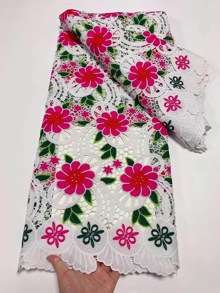 

New Fashion French African Guipure Cord Lace Fabric Soft Nigerian Water Soluble Cord Lace Fabric Bride Dress For Wedding Party