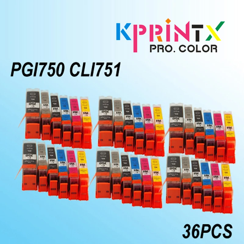 36 шт. совместимый картридж с чернилами для PGI750 CLI751 PGI 750 IP7270 MG5470 MG5570 MG6470 MX727 MX927 IX6870