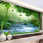 Пользовательские самоклеящиеся водонепроницаемые Настенные обои 3D водопад лес пейзаж настенная живопись Гостиная ТВ диван 3D настенные наклейки