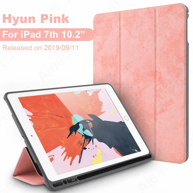 Hyun Pink Для iPad 7th 10," Чехол с карандашом держатель ткань Текстура Кожа Мягкий силиконовый чехол для iPad 10,2 чехол Автоматический Режим сна/пробуждения - Цвет: Hyun Pink