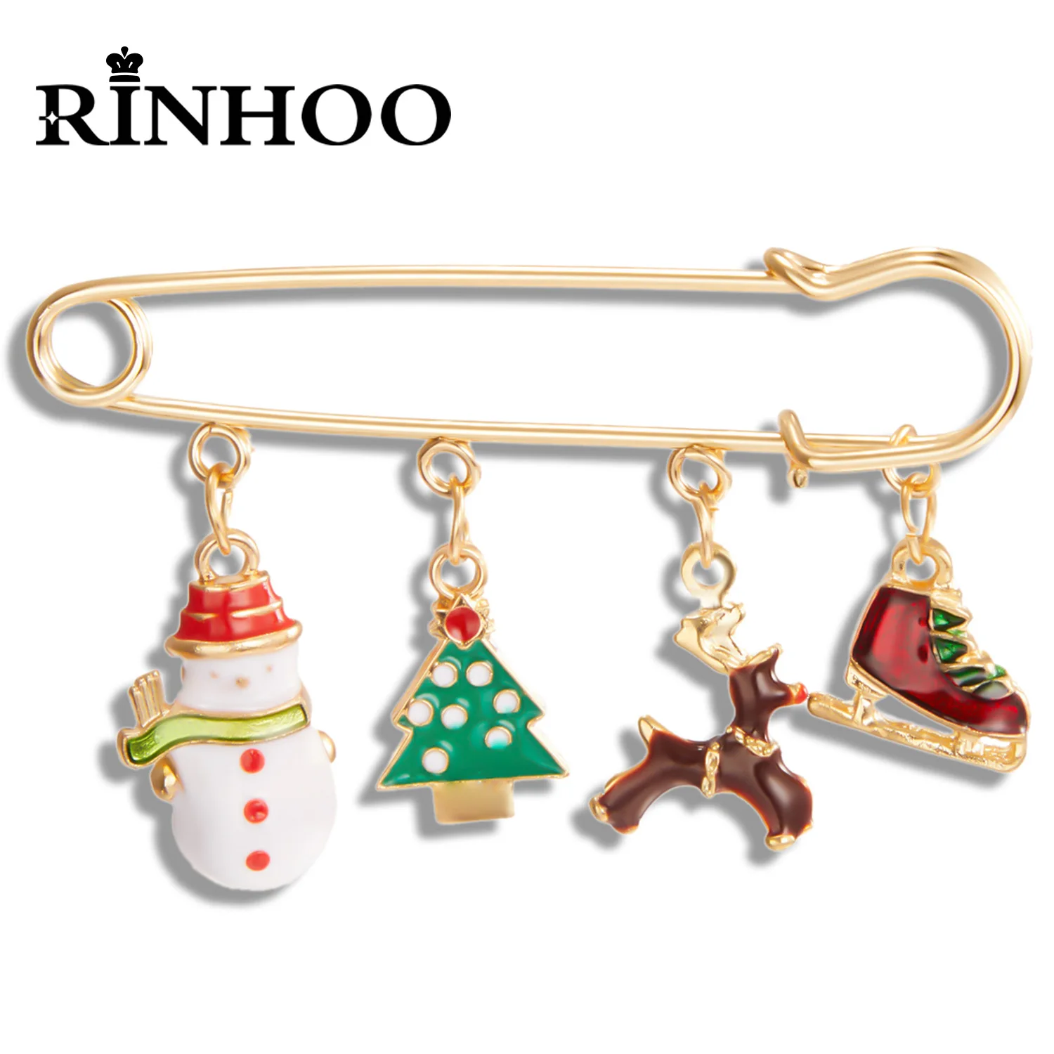 

Rinhoo Merry Christmas Brooches Xmas Tree Snowman Deer Elk Skate Shoes Pendant Big Needle Pins Enamel Badge New Year Party Gifts