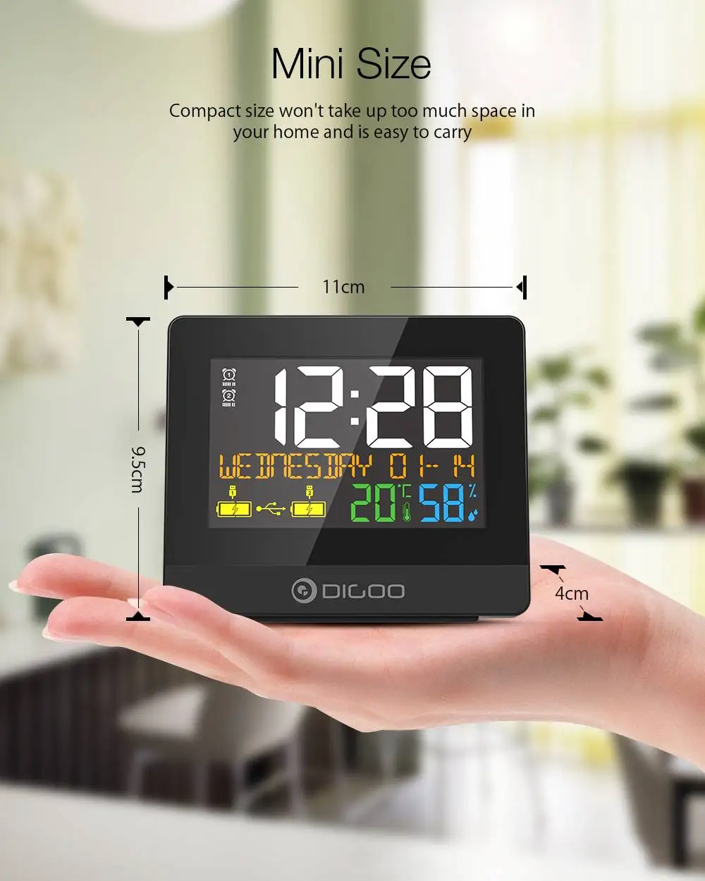 

DIGOO DG-8291 Dual USB Charging Port Alarm Clock Hygrometer 10W Phone Charger Snooze NAP Countdown Desktop Decorative Clock