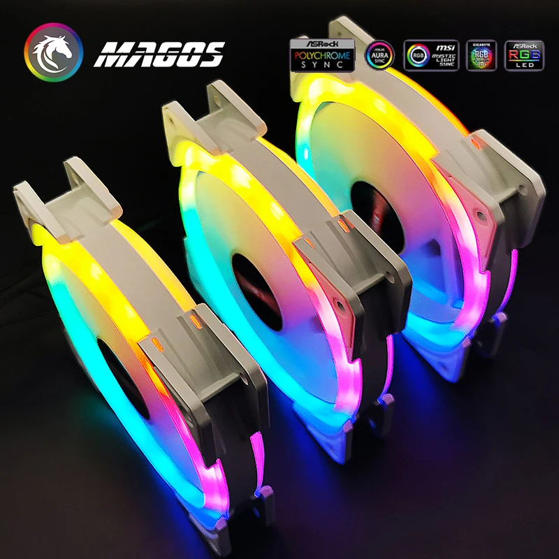 

ARGB Computer Case Fan 120mm, White 5V D-RGB Chasis Fan Cooler, Music Rhythm Control or M/B 5V 3Pin SYNCFAN KIT