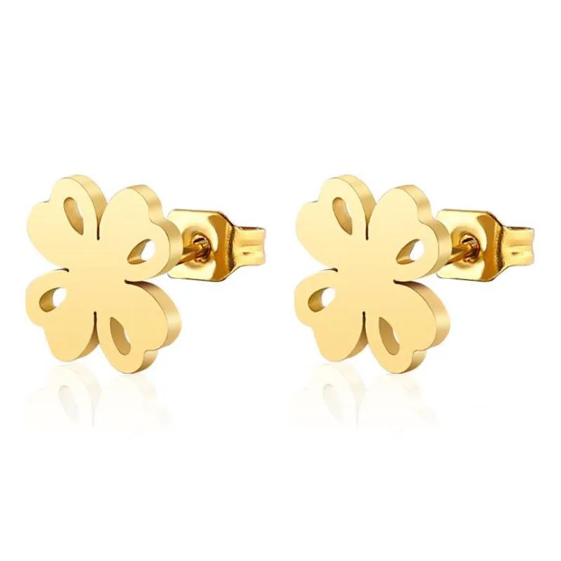 

Fashion Earrings Titanium Steel Stainless Steel Four-leaf Clover Exquisite Gold Black Stud Earrings for Women Brincos Bijoux