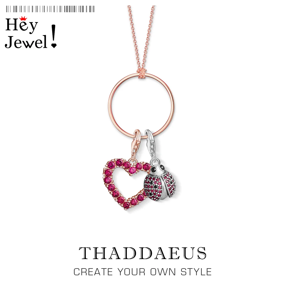 

Charm Necklace Red Heart & Ladybird,2020 Romantic Fashion Charm Carrier Jewelry Europe 925 Sterling Silver Gift For Women Men