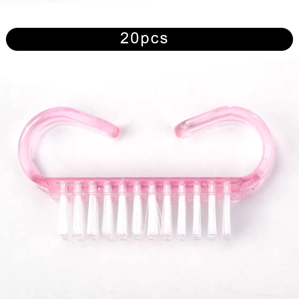 20pcs Bright Pink Чистящая щетка для ногтей маникюр педикюр инструменты Ручка гель удаление для очистки от пыли уход пластик косметика для ногтей кисти для женщин - Цвет: 20pcs Bright Pink