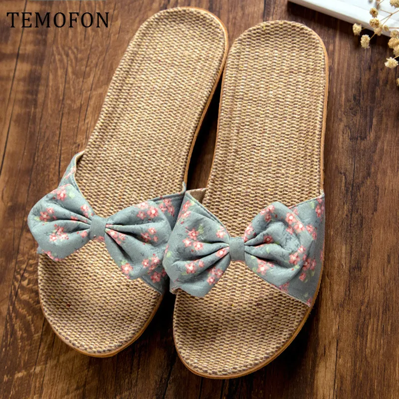 TEMOFON house slippers women Non-slip autumn Summer Casual Slides Bow family home female Beach shoes ladies new HVT1421 | Обувь
