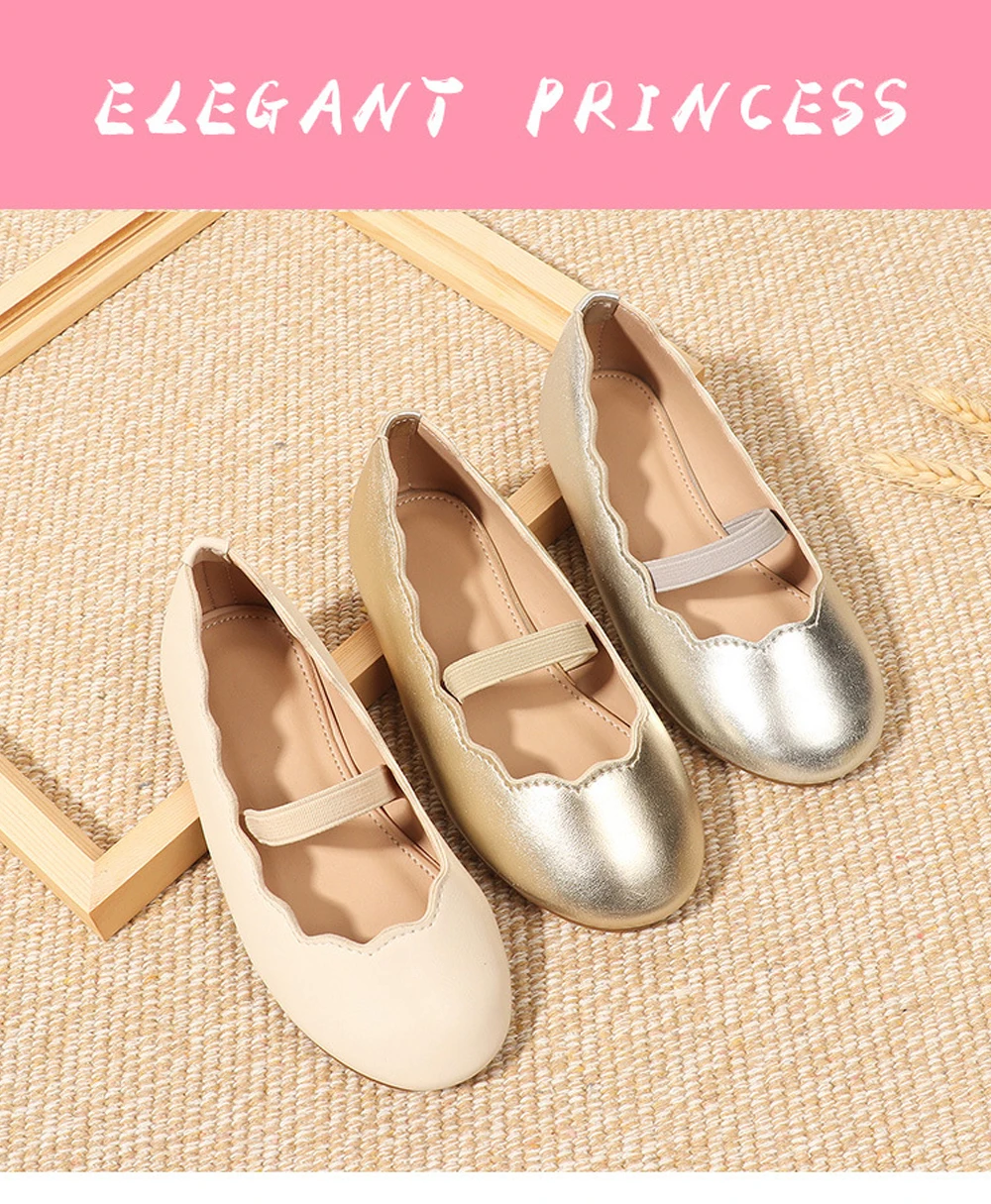 Toddler Girls Leather shoes Sparkly Kids Princess Ballet Flats Ruffle Little Girl Gold Birthday Party Shoes for Summer Christmas children's shoes for sale