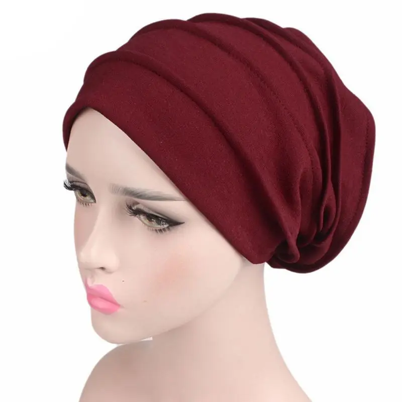 

Unisex Cotton Sleep Cap Cancer Beanie Muslim Turban Hair Loss Chemo Hat Pleated