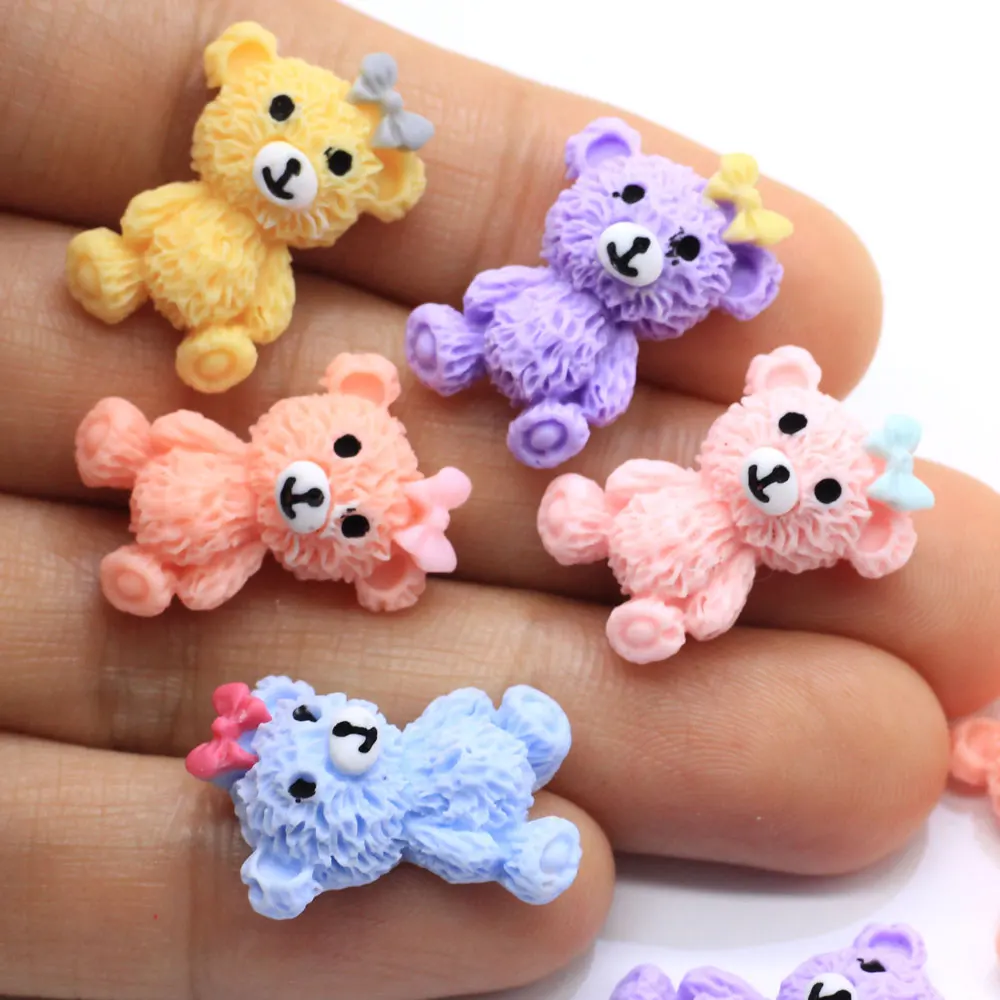 

Assorted Color Kawaii Bear Resin Flatback Cabochon Very Cute Bear With Bowtie Decor Flatback Resin Cabochon Hair Bow
