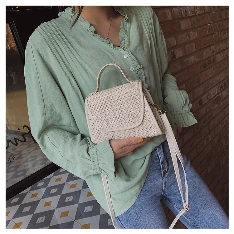 Женская Соломенная Сумка Пляжная плетеная с откидной крышкой кошелек для монет