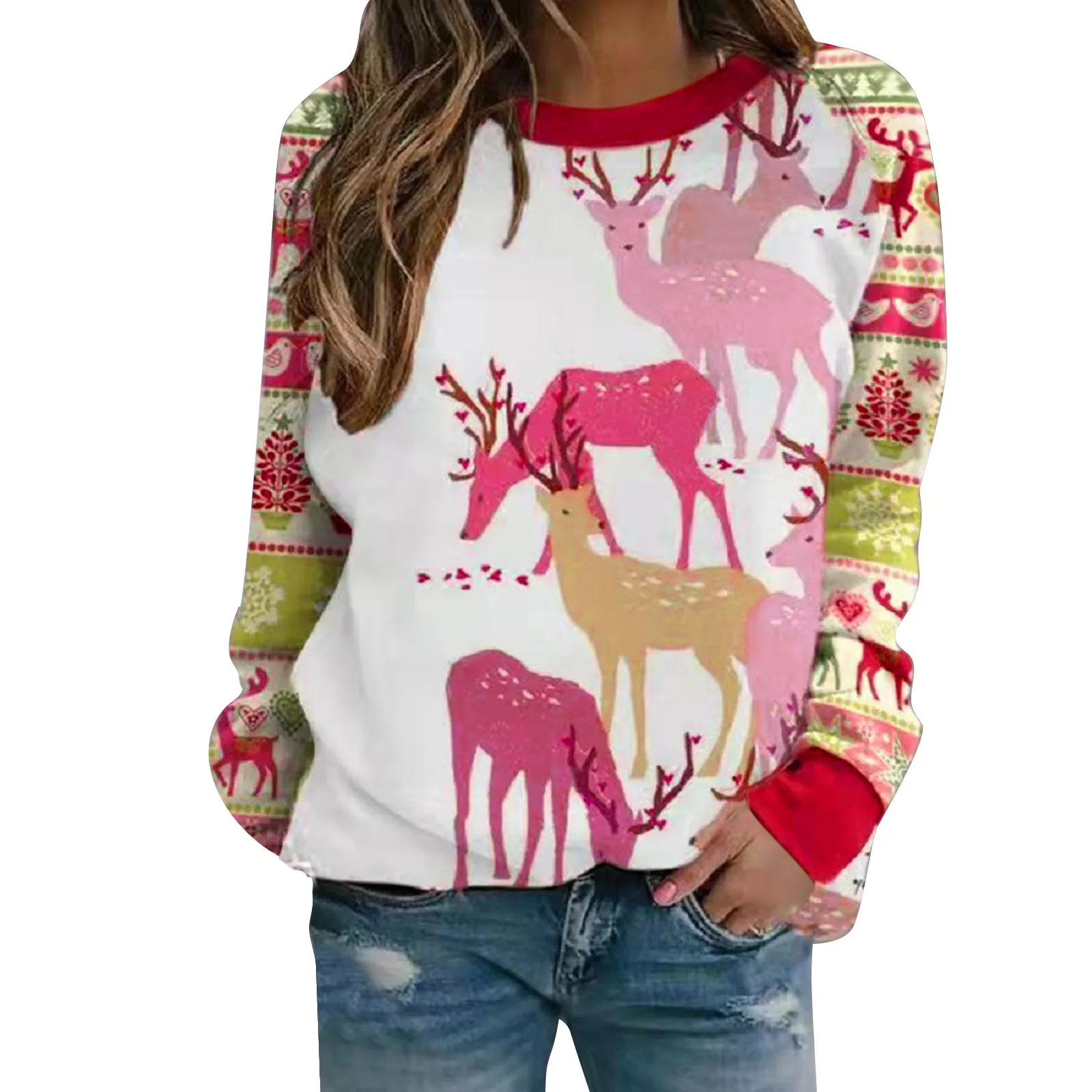 

Women's Casual Top Blouse Western Style Round Neck Top Digital Printing Color Loose Shirt Long Sleeve Soft Top Casual Tops