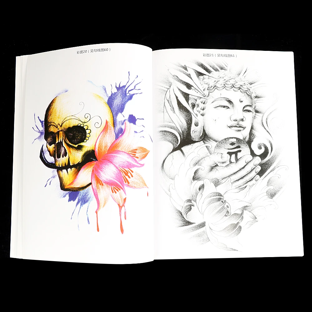 New Tattoo Book Colors Pattern Manuscript Full Cover Patterns of Skull Goddess Ghost Traditional Character for Body Art | Красота и
