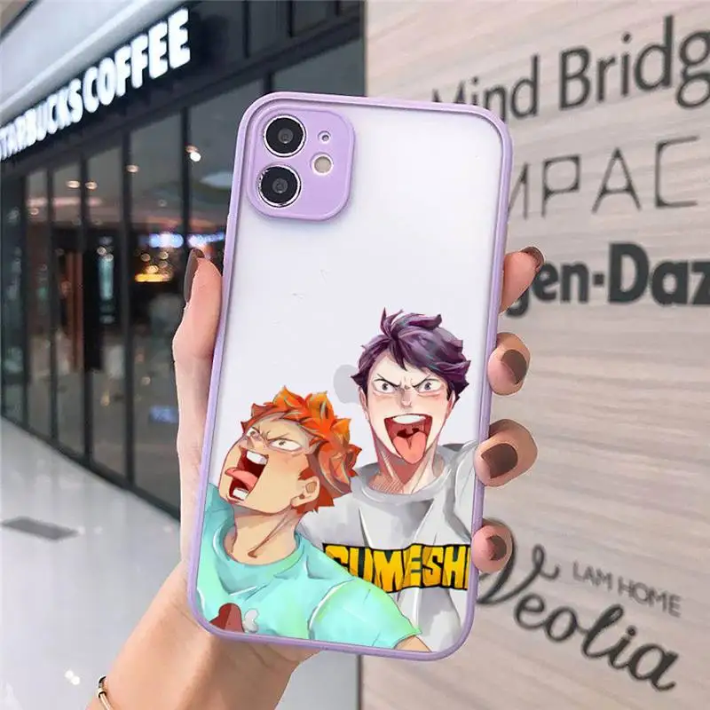 

Cute Japan Anime Oya Haikyuu Phone Cases Matte transparent For Purple iPhone 12 Mini 11 Pro XR XS Max 7 8 Plus X Back Cover