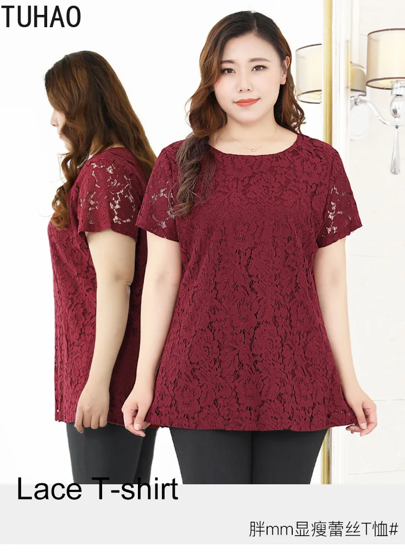 

TUHAO Plus Size Mother Mom Blouse Large Size 10XL 8XL 6XL Women Tops Summer Women LACE Blouses OFFICE Blouses Shirts Female WM01