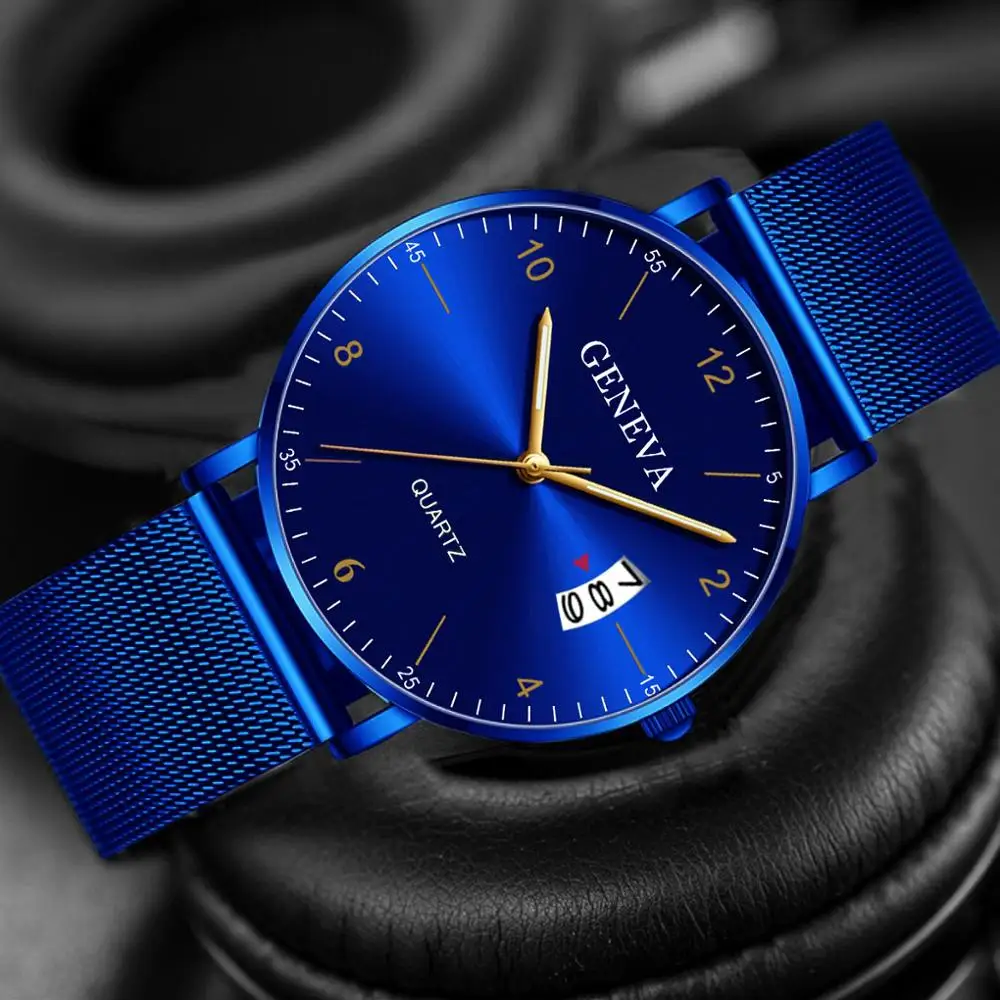 

Men Watches 2021 Luxury Famous Brand Men Stainless Steel Mesh Calendar Watch Men Quartz Watch Relogio Masculino Men Wristwatch