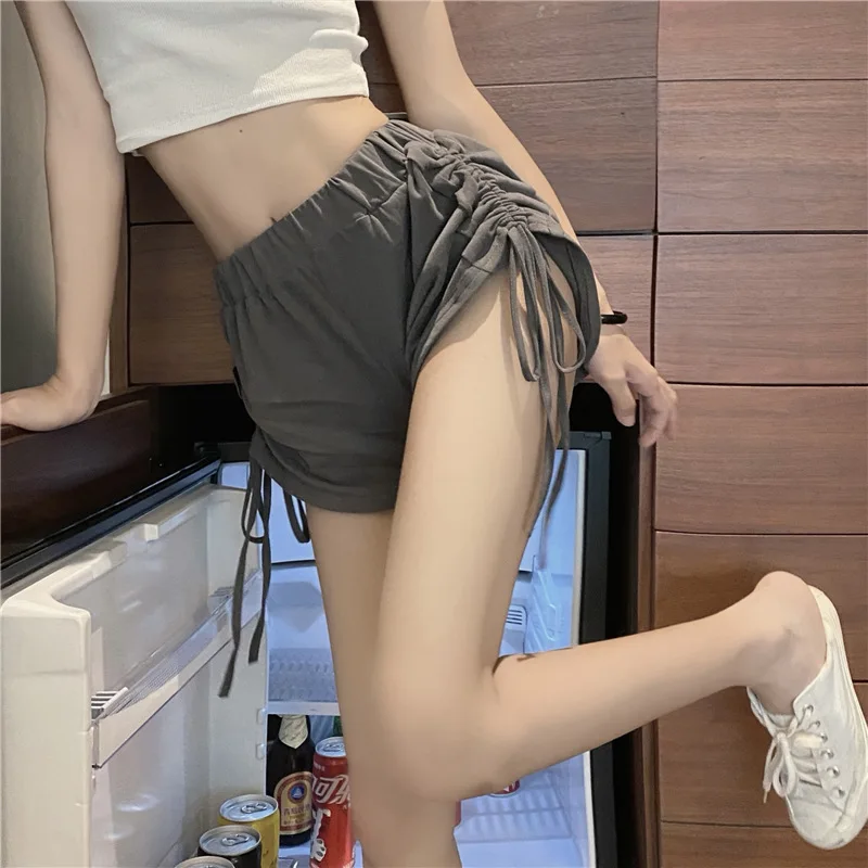 

Lado drawstring shorts feminino cintura alta hip estiramento correndo calças de fitness yoga calções biker fitness workout mini