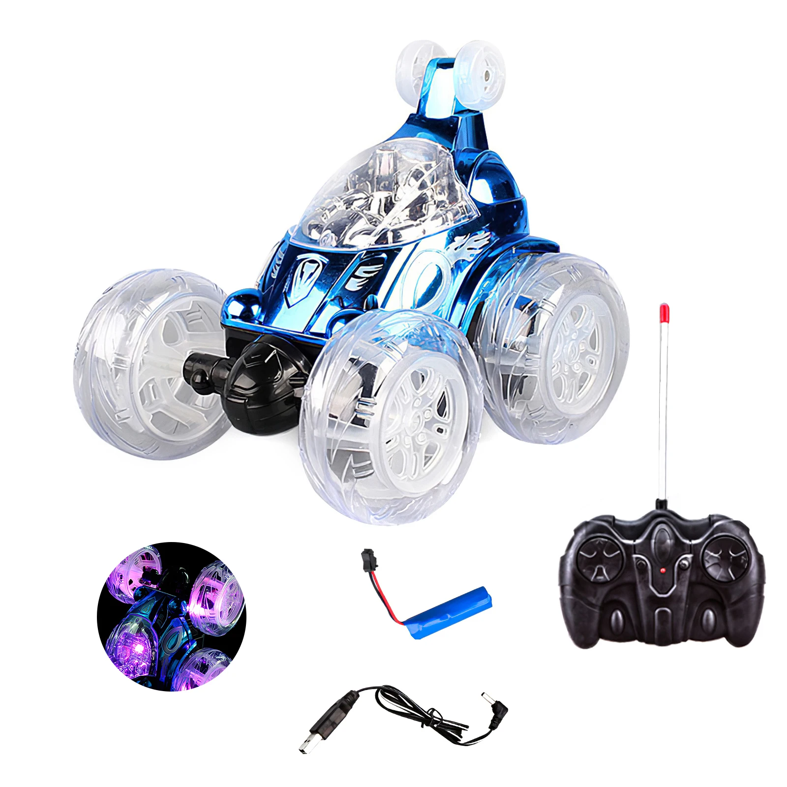 

Electric Remote Control Stunt Car With Lights Battery-Powered Multifunctional Colorful Sturdy Stunt Car Toy 360 Degree Rotation