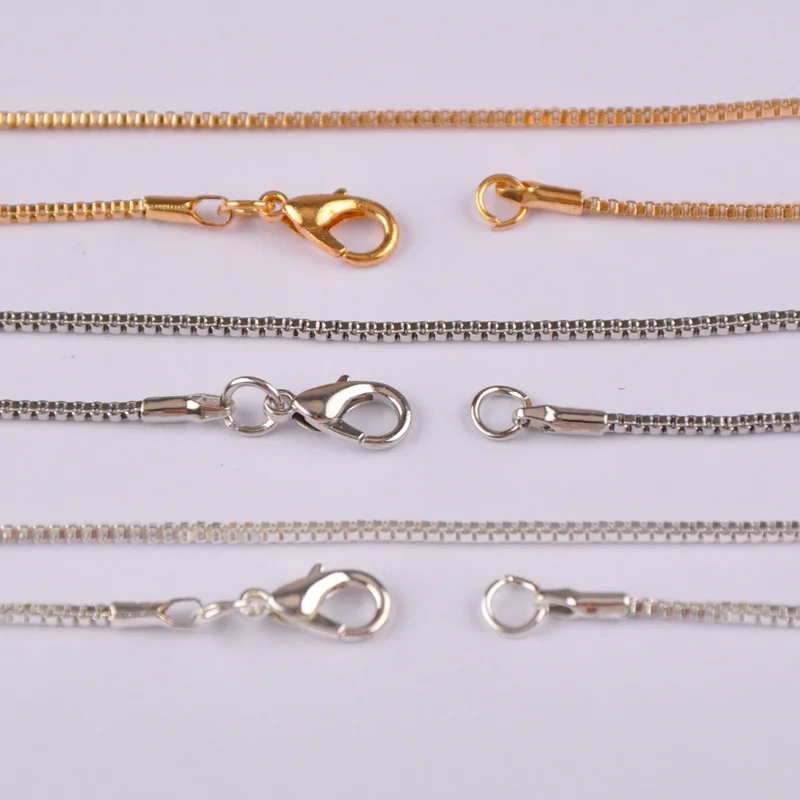 120piece 1.2mm Sliver Plated KC Gold Plated Box Chain Necklaces Chains Findings for Pendant Jewelry Making Supplies