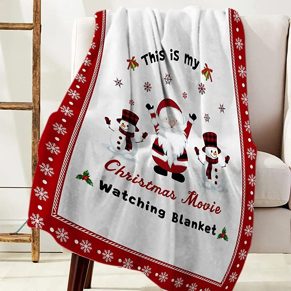 

Flannel Fleece Throw Blanket Christmas Elk and Snowflakes on Red and Black Lattice Soft Blanket Breathable Microfiber Blanket