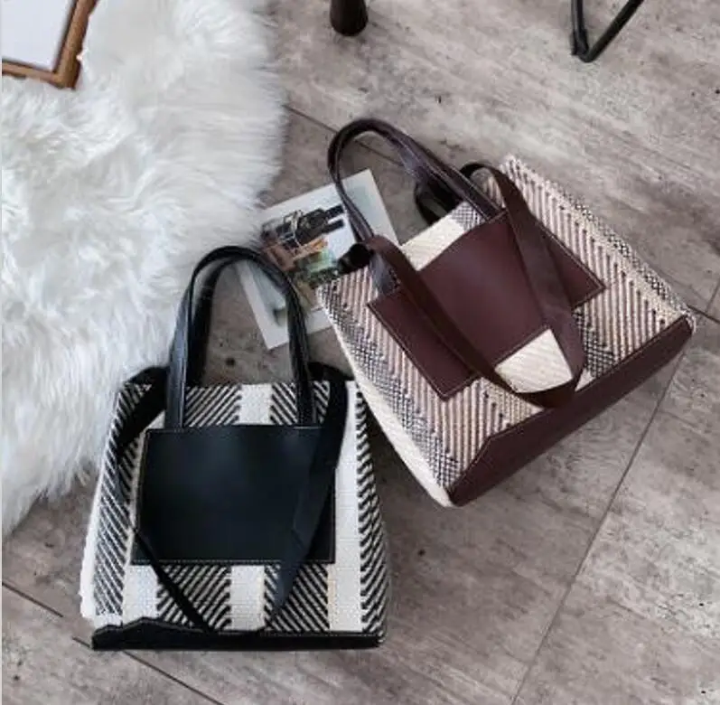 Лидер продаж женская сумка с узором в клетку Большая вместительная пляжная