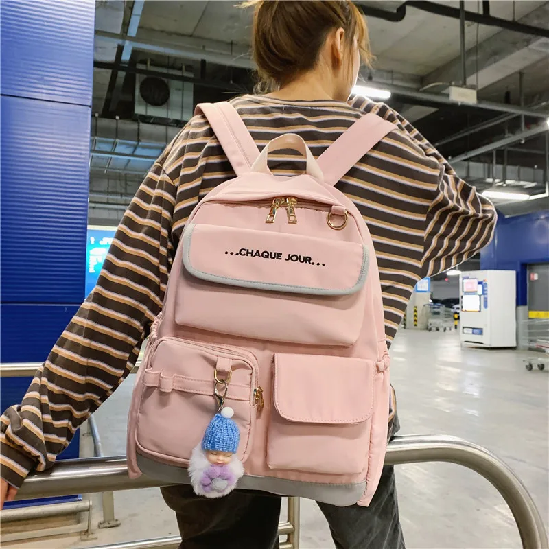 

Модный нейлоновый женский рюкзак в Корейском стиле, милый школьный ранец для девочек-подростков, вместительная сумка для книг, дорожный рюк...