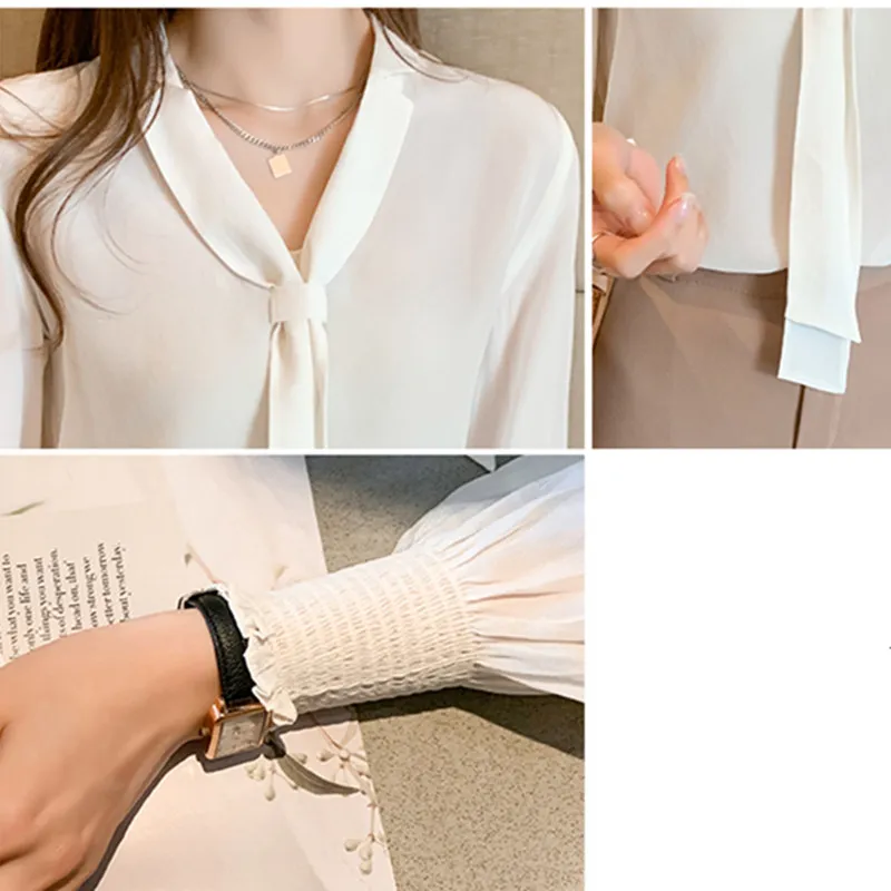 

Korean Women Shirt Chiffon Blouses for Women Long Sleeve Shirts Tops Woman White Shirt Blouse Woman V-neck Blouse Shirts Top XXL