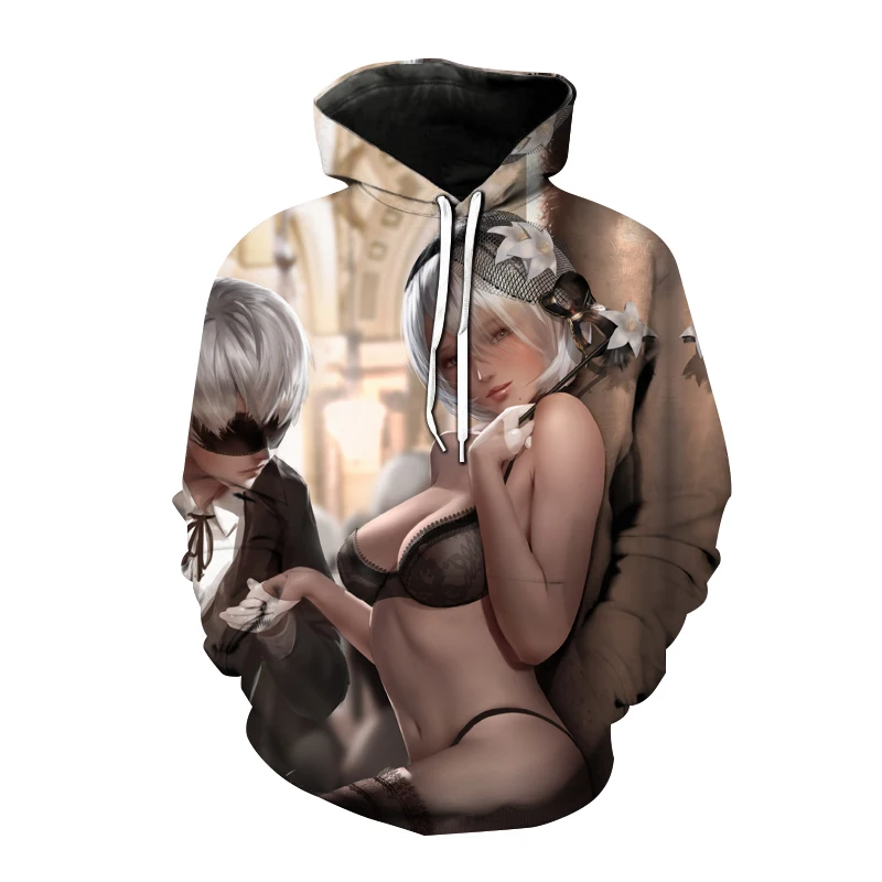 

Nier Automata-Sudadera con capucha para hombre y mujer, con estampado 3D de juego de Anime, ropa para parte superior masculina,
