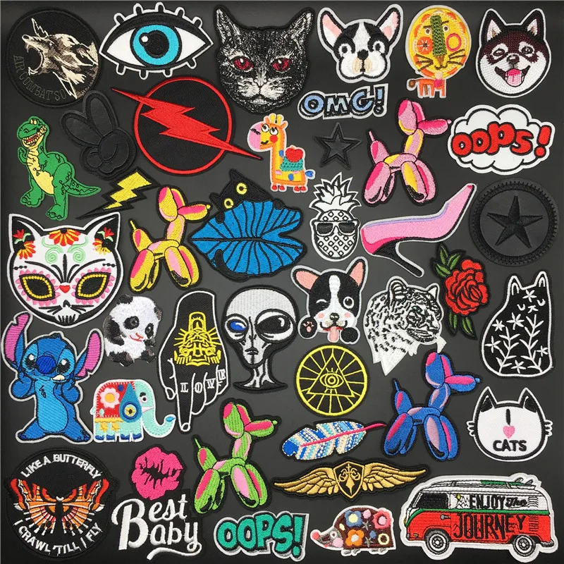 Вышитые нашивки с волком собакой розой автобусом для одежды полоски аппликация