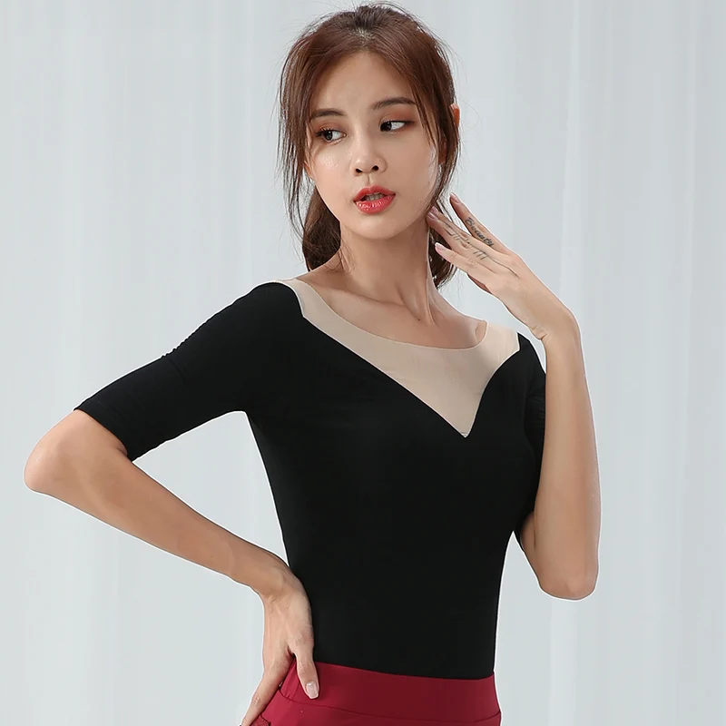 Топ женский для латиноамериканских танцев с V образным вырезом и коротким