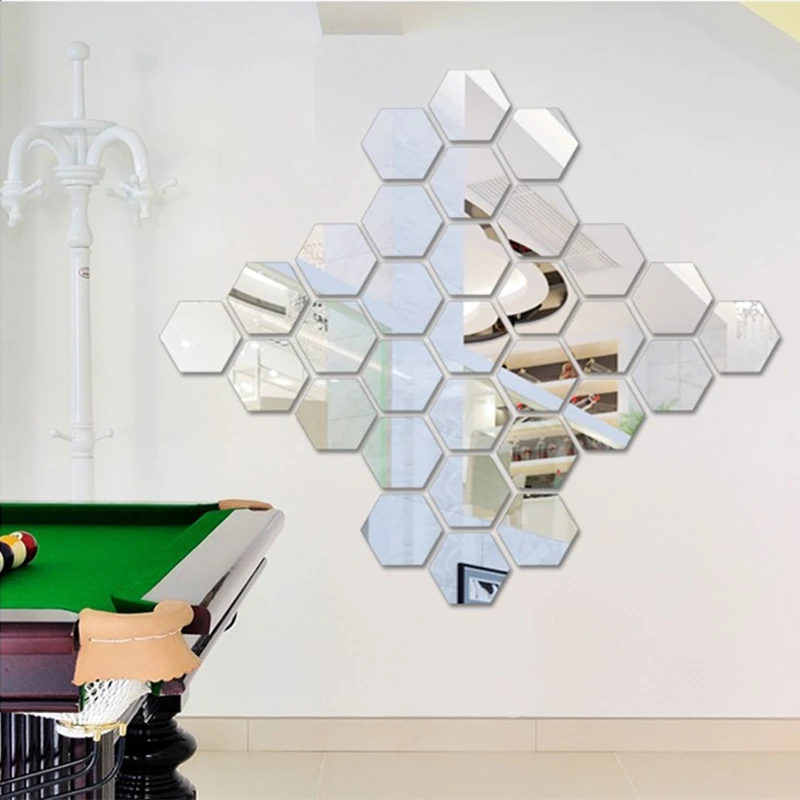 12 шт. Модное серебряное шестиугольное косметическое зеркало DIY настенные